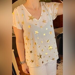 Gold star, white Blouse Size Small - new with tags